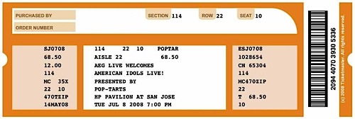 American Idol Concert Ticket