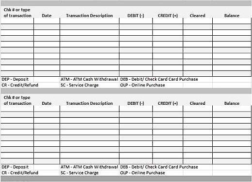 checkbook register. Checkbook Register