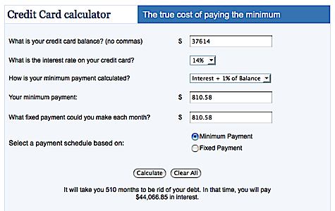 credit card minimum payment calculator