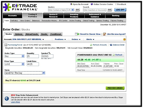 E*Trade Home Page