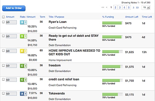 Lending Club Browse Notes Feature