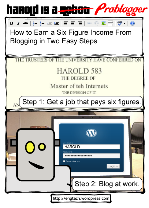 Harold is a Robot #3 - How to Earn a Six Figure Income From Blogging in Two Easy Steps Problogger Robot