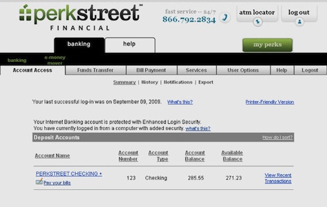 PerkStreet Financial Check Your Balance