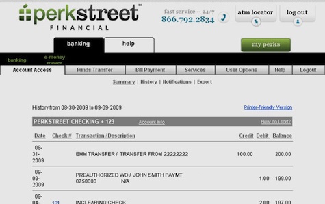 PerkStreet Financial Clear Transactions